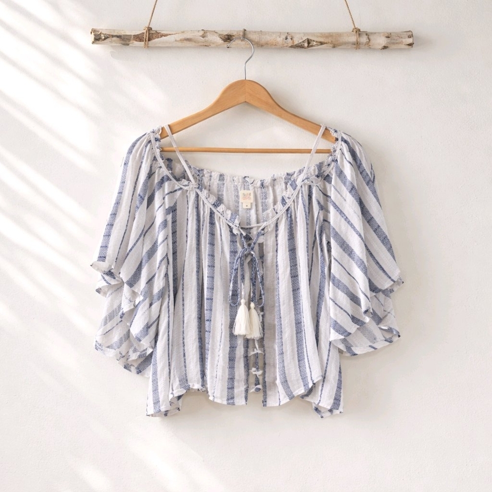 Surf Gypsy Navy and White Striped Off The Shoulder Blouse Size S